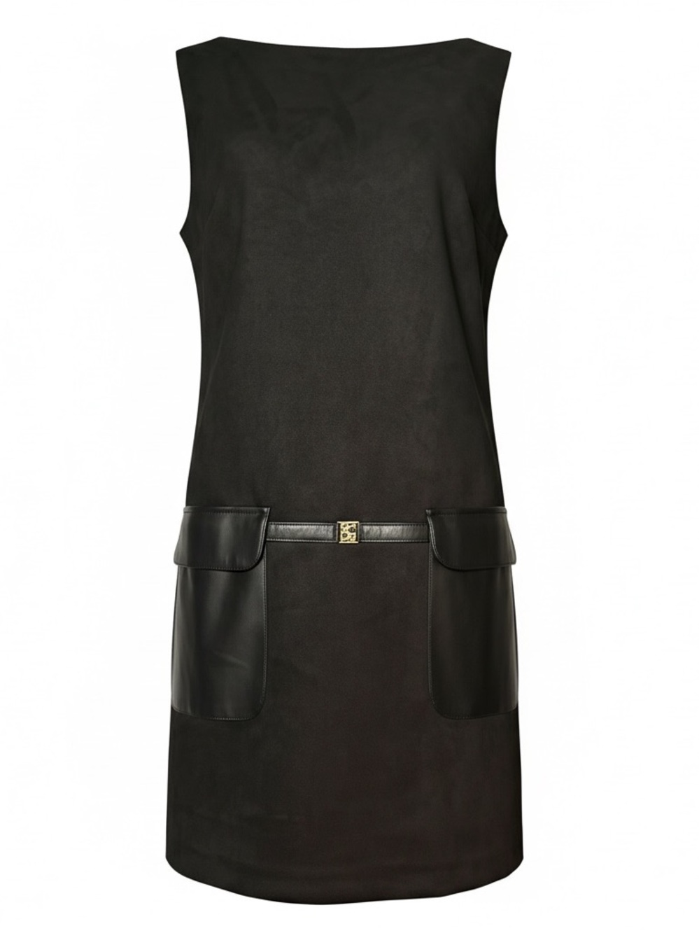 BCBG Black Faux Leather Pocket Shift Dress Size 14 NWT